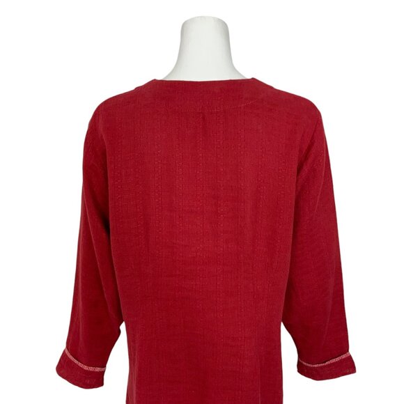 Flax Linen Jacket Blazer M Red V-Neck Button Front Tunic Lagenlook Bohemian - Picture 8 of 12